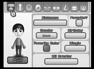 Choose the first set of options for your Mii in this screen.