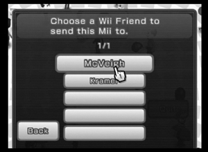 Click a button to pick the lucky recipient of your Mii.