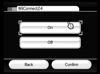 Click the On button to activate WiiConnect24.