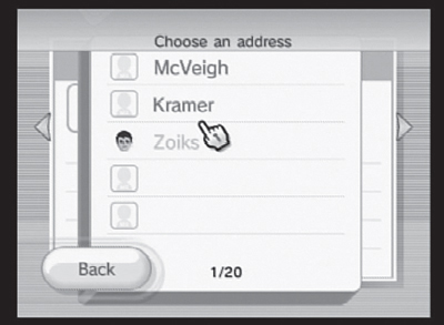 You can send messages only to registered Wii addresses.