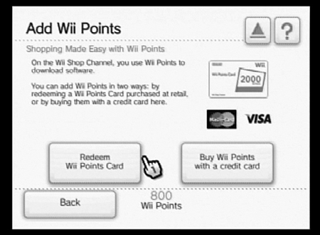 Click the Redeem Wii Points Card button.