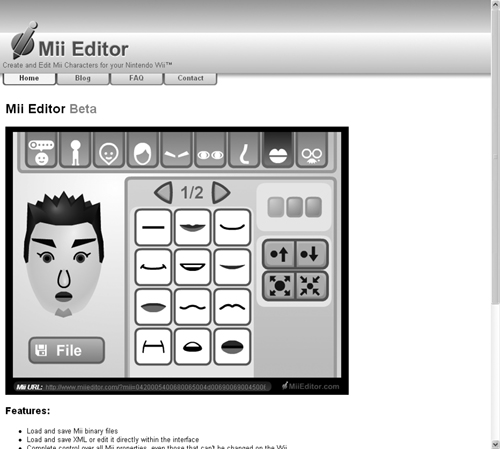 The Web-based Mii Editor in action.