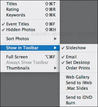 Choose which sharing tools you want in the toolbar using the Show in Toolbar submenu.