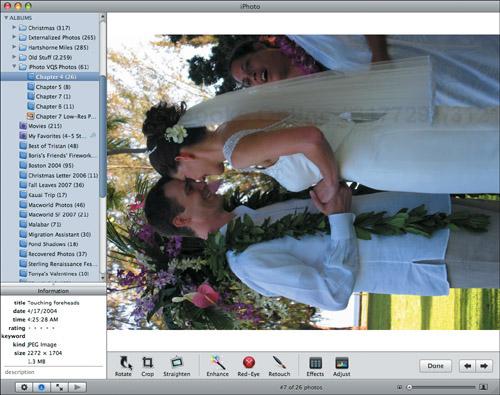 Here I’m showing a “before” photo in the main window; note the Rotate button in the lower left that I’m clicking.