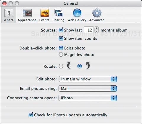 In the middle of the Preferences window, select which direction you want iPhoto to rotate photos by default.