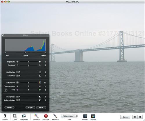 In light photos, the histogram moves to the right, as in this Golden Gate Bridge picture.