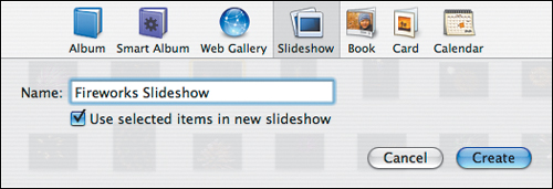 When creating a saved slideshow via the + button, iPhoto gives you a chance to change the automatic name it creates based on the currently selected album or event.