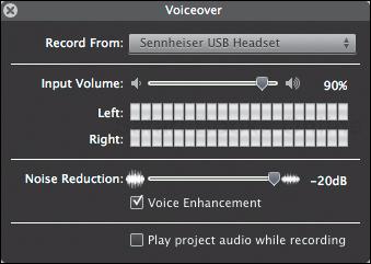 To record audio, click the Voiceover button, click the left edge of the photo you want to describe, and speak. Click anywhere else to stop.