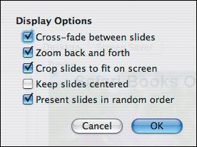 Configure how the screen saver displays your photos in the Display Options dialog. Play with these settings to see how they interact with the photos you’re using—I’ve found varying results with different types and sizes of photos.