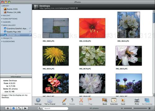 When you click Publish, iPhoto creates an item in the Web Gallery list for the new Web gallery.