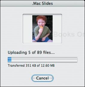 iPhoto provides a visual progress dialog as it uploads your photos as .Mac Slides.