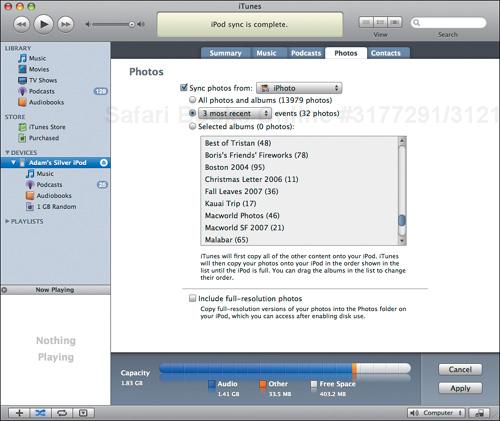 Choose which photos will be copied to your iPod in the Photos screen in iTunes.