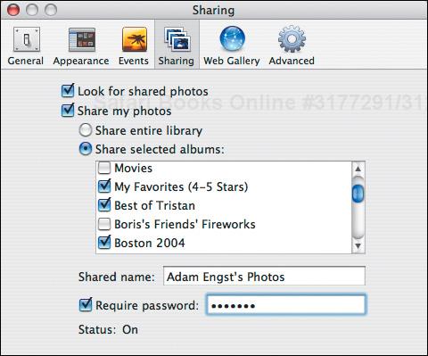 You can restrict shared photos to specific albums, and you can require that users enter a password to access your shared photos.