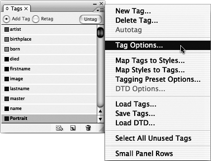 Select the Portrait tag in the Tags panel and then double-click it or select Tag Options from the Tags panel menu.
