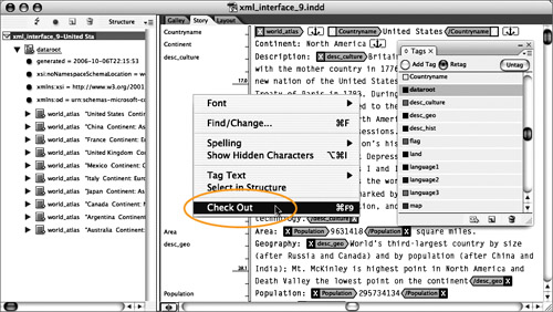 Right-click in the content to access the Check Out command. The right to check out content can be granted only by the InDesign user.