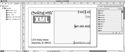 The sample business card is already structured and tagged. It is ready for you to import the XML data.