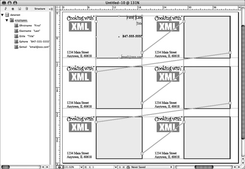 This is one of the possible ways to lay out a press-ready structure. The text frames are linked together from left to right and then down. You could also go top to bottom and then across, it’s up to you. The XML will work either way.