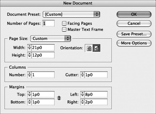 Create a new document with these specifications.