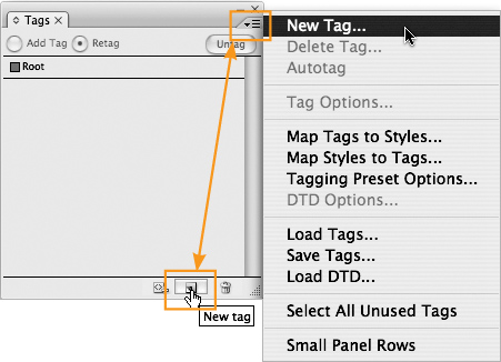 InDesign allows you to create, edit, and delete tag names through the Tags panel.