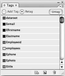 Tag names are listed in alphabetical order, not in the order in which they appear in the XML structure.