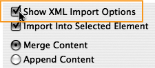 In most structured layouts you’ll want to access the XML Import Options.