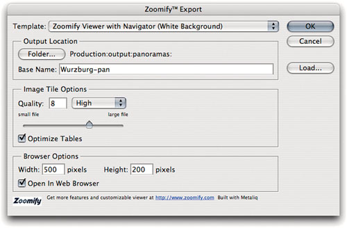 Creating a Zoomify object using the settings that created Figure 12-18