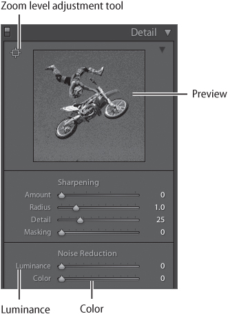 The Noise Reduction controls are part of the Detail panel in the Develop module.