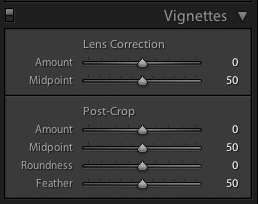 The Post-Crop controls in the Vignettes panel.