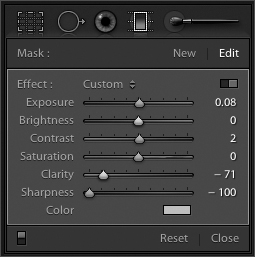 Strongly decrease the Sharpening and Clarity in order to create the desired effect in this image. Of course, the actual amounts will depend upon the desired focus of your image.