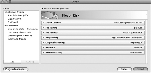 There is a wide range of options to control everything from the file name to the file color space when exporting images from Lightroom.