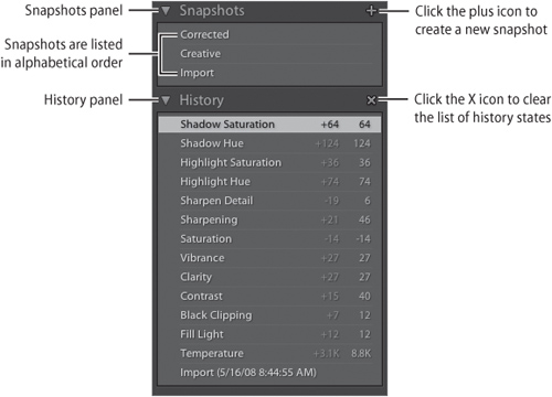 The History and Snapshot panels can give you access to Preview or revert an image to previous settings.