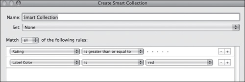 Use Create Smart Collection to define rules specific to a particular smart collection.