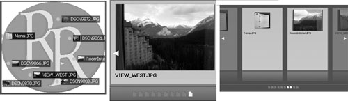 Pick a layout that suits your content, such as the image background (left), Revolve layout (center), or Sliding Row (right) layout.