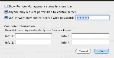 The Remote Management service in the Sharing preference pane.