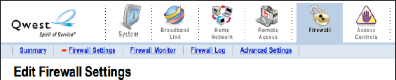 The Firewall Settings item is in the text navigation when the Firewall icon is selected.