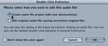 To edit a clip non-destructively, choose Create audio file project.