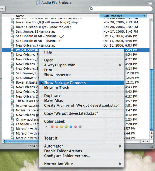 Right-click a file and choose Show Package Contents.