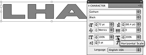 The Vertical Scale and Horizontal Scale fields let you condense and expand text, respectively.