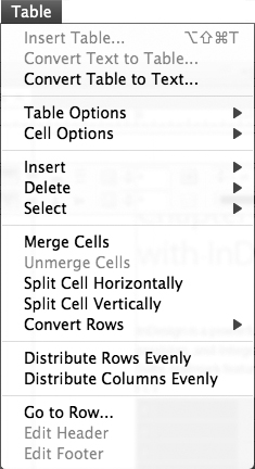 The Table menu lets you merge and split cells.