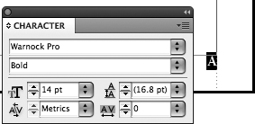 Adding the Current Page Number character to master page B-Master results in the placeholder character “B.” Formatting the selected “B” indicates the character formatting you want for the page numbers.