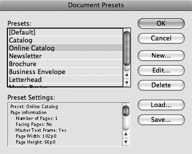 The Document Presets dialog box lets you create, edit, and delete document presets and share document presets with other users.