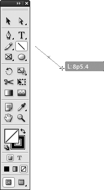 Click and drag with the Line tool to create a straight line. If Show Transformation Values—a new preference option in the Interface pane of the Preferences dialog box in InDesign CS4—is checked, InDesign displays the length of a line as you drag.