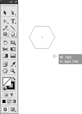 Click and drag the mouse to create a basic shape. In this example, the Polygon tool was configured to create six-sided shapes with no star inset. Holding down the Shift key while dragging creates a polygon with equal sides and angles.