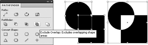 The Exclude Overlap button creates an object from areas that don’t overlap.