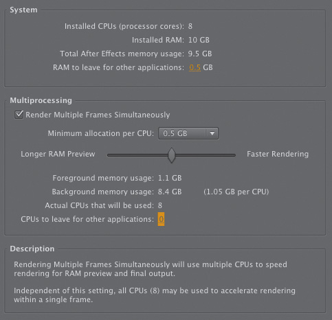 Whoa—Memory and Multiprocessing settings are not simple, although they are thoroughly described in this dynamic Preference.