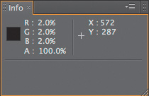 Whoops! The swatch (from the pixel under the cursor) looks black, but a glance at the Info palette shows that it is actually 2% gray. If you’re uncertain about pixel values, have a glance at the Info panel.