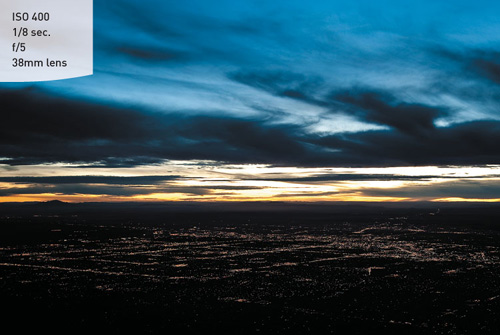 Long exposures coupled with a steady tripod capture the city of Albuquerque at sunset.