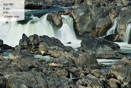 Increasing the length of the exposure time gives falling water a silky look.