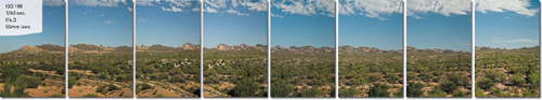 Here you see the makings of a panorama, with eight shots overlapping by about 30 percent from frame to frame.
