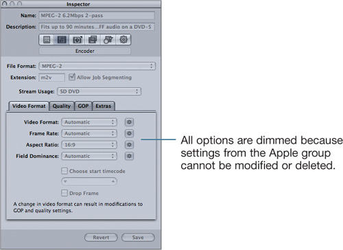 Choosing Settings in the Inspector